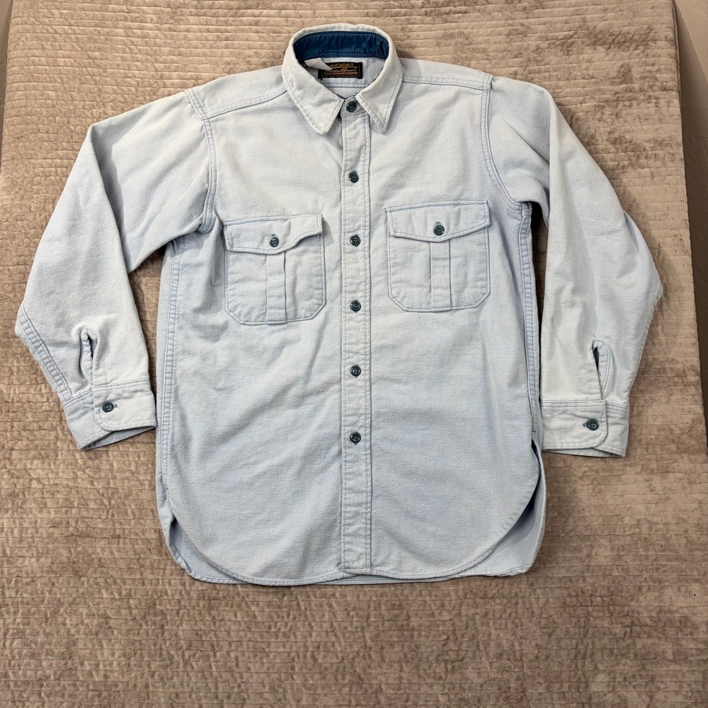 Vintage Eddie Bauer Mens Light Blue Chamois Flannel Shirt‎ Expedition Outfitter